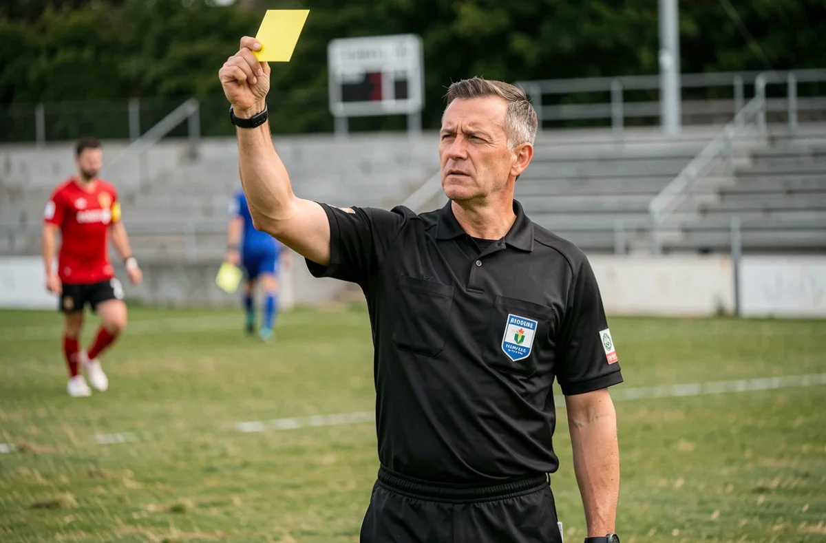 Arbitre brandissant un carton jaune lors d'un match de coupe de district FFF dans les Yvelines