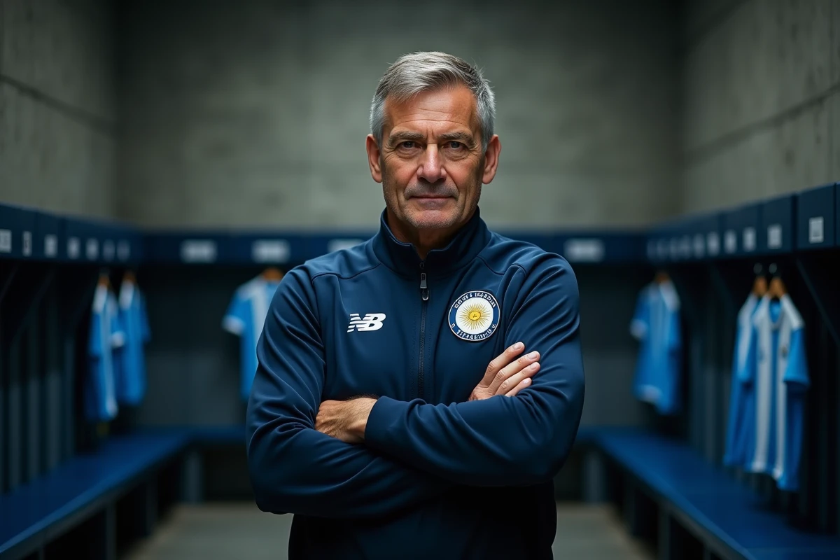 Entraîneur ou staff technique de l'équipe nationale argentine dans les vestiaires avant un match