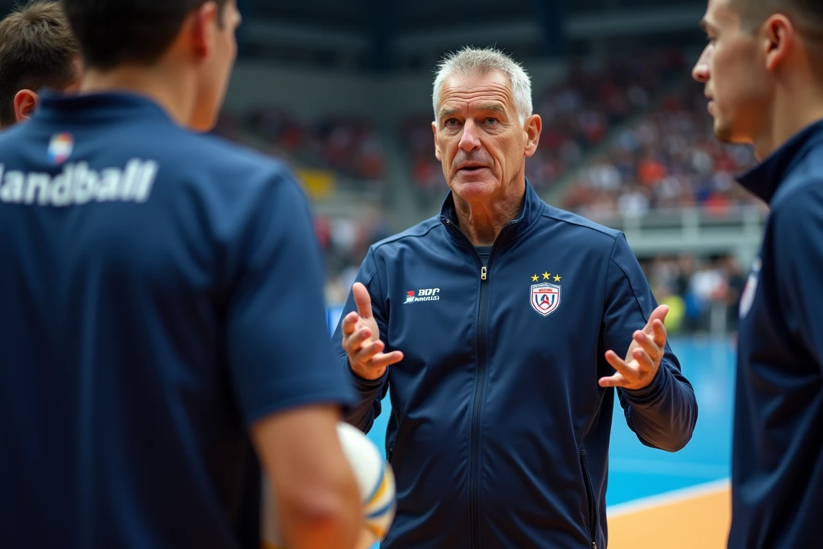 Entraineur de handball en action lors d'un temps-mort