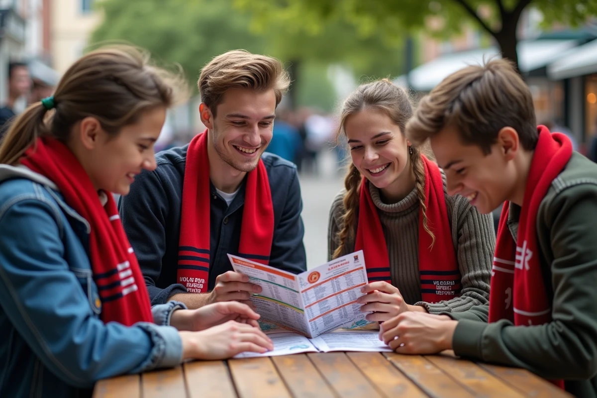 Fans de rugby regardant un calendrier dans un caf&eacute;