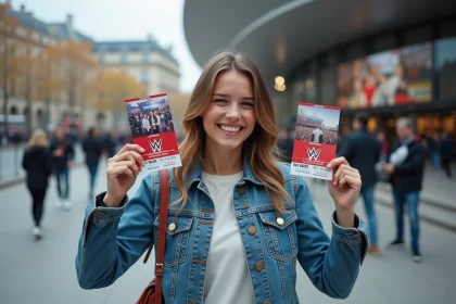 Jeune femme souriante avec billets WWE Paris