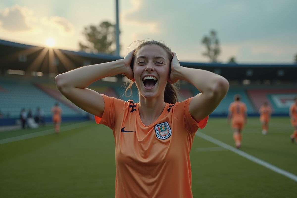 Jeune fille célèbre après avoir marqué un but en football