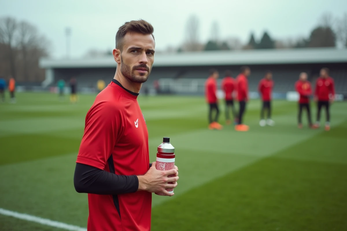 Footballeur professionnel lors d'un entraînement de Ligue 1, illustrant les enjeux des salaires et transferts