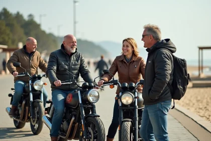 Groupe de motards souriants sur la c&ocirc;te &agrave; Montalivet