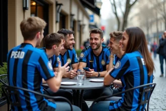 Jeunes supporters inter milan dans un café parisien