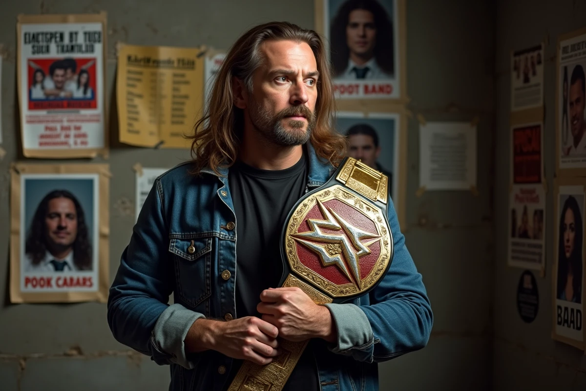 Homme avec ceinture de catch vintage en backstage