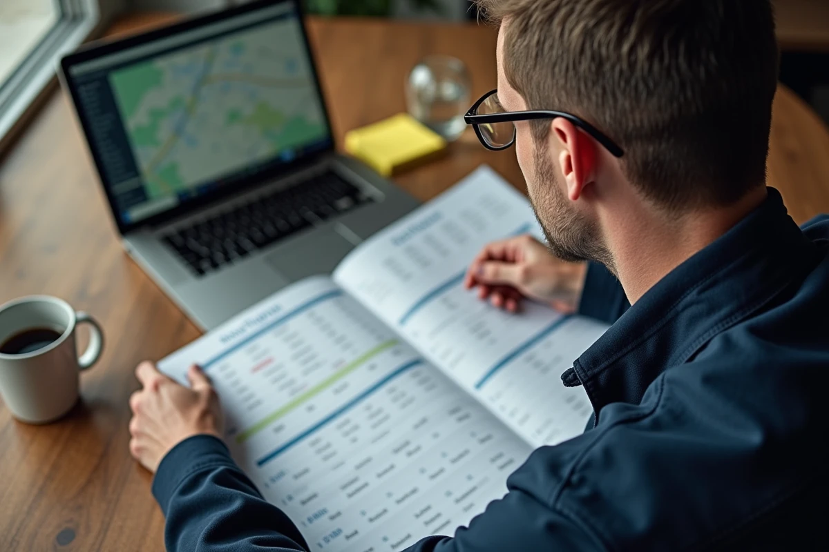 Homme consultant un calendrier de rallyes 2026 imprimé avant de planifier ses déplacements