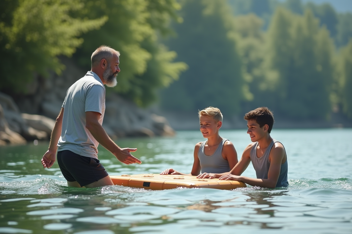 Instructeur montrant la flottation au bord d