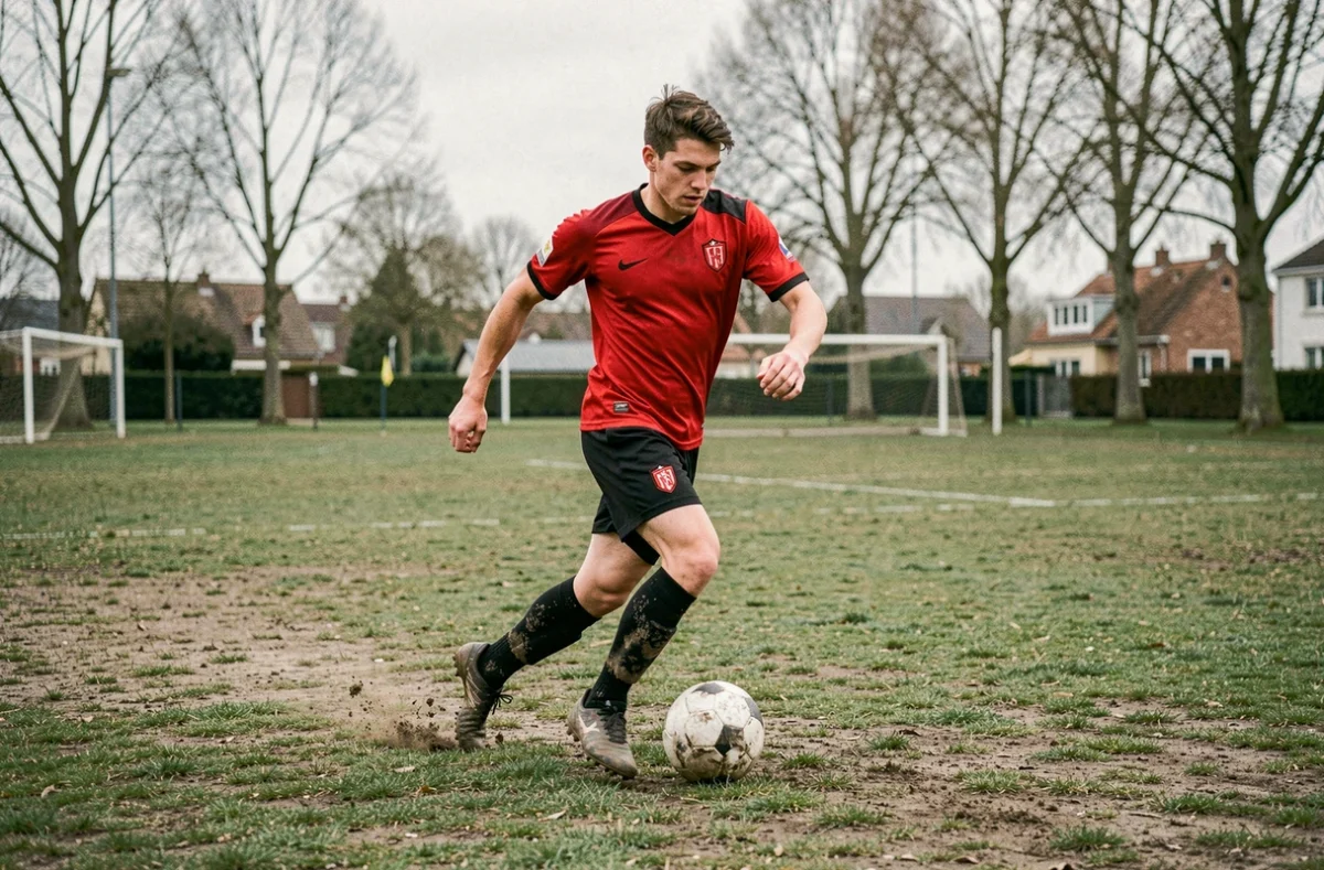 Joueur de football en action lors d'un match de championnat de district FFF dans les Yvelines