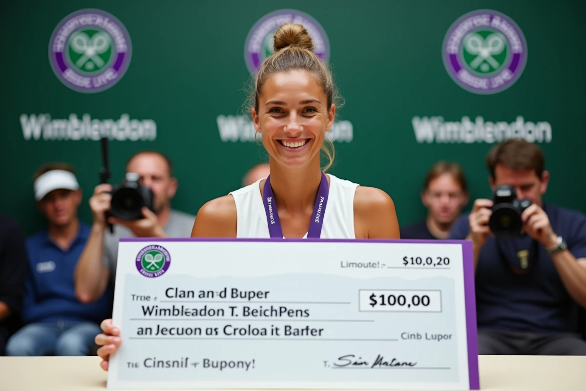 Joueuse de tennis légende de Wimbledon lors d'une conférence de presse avec un chèque de prize money record