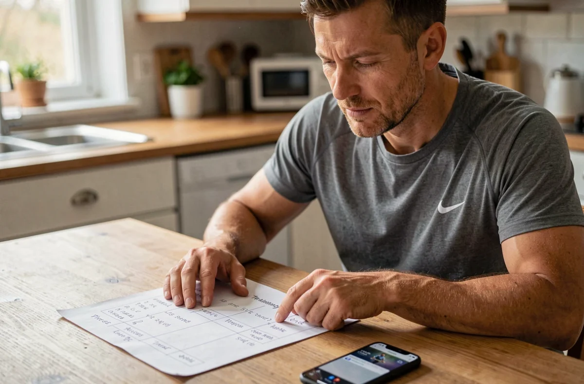 Coureur planifiant son allure en min/km pour préparer un 10 km à la maison